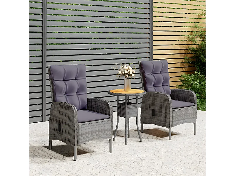 3 pcs conjunto de bistrô para jardim vime PE cinzento PT606290