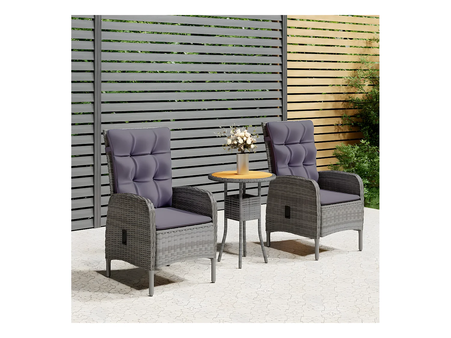 Mobilier de bistro de jardin 3 pcs Résine tressée Gris GFDF25255