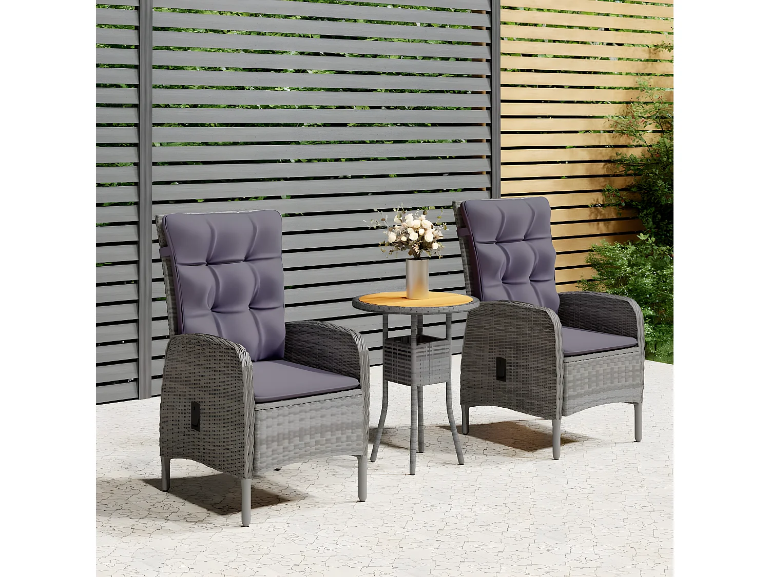 Mobilier de bistro de jardin 3 pcs Résine tressée Gris GFDF25255