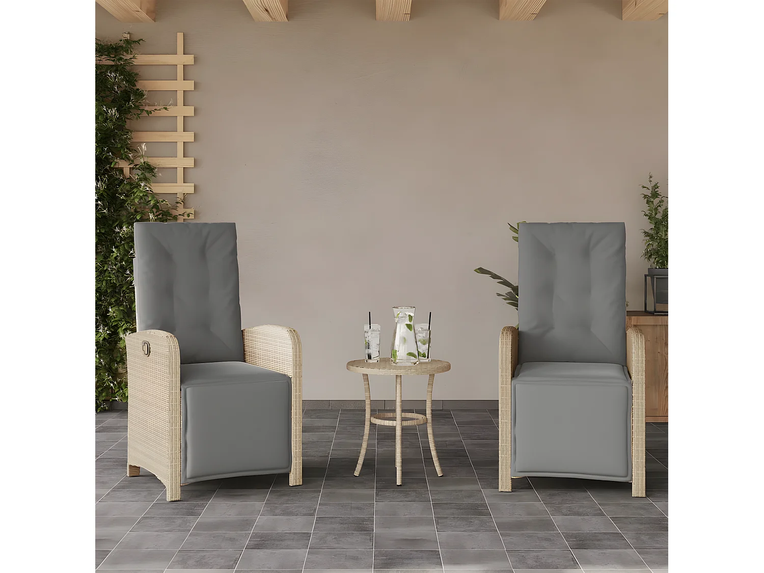 Ensemble de bistro 3 pcs coussins mélange beige résine tressée GFDF99354