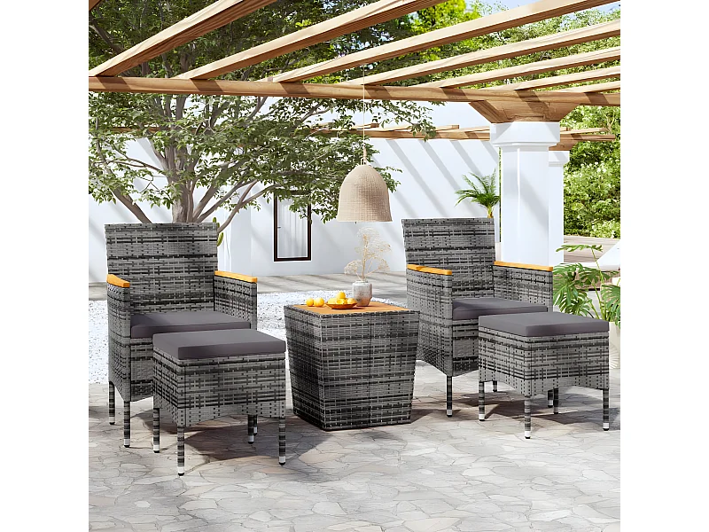 5 pzas Comedor de jardín ratán sintético madera acacia gris KOW38308