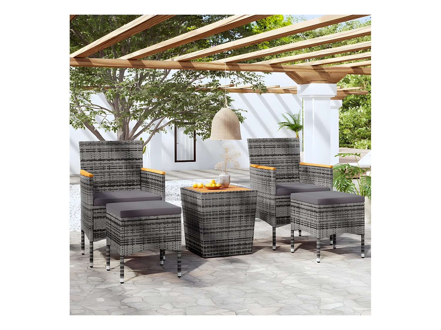 Ensemble de bistro de jardin 5pcs Résine tressée et acacia Gris GFDF49022