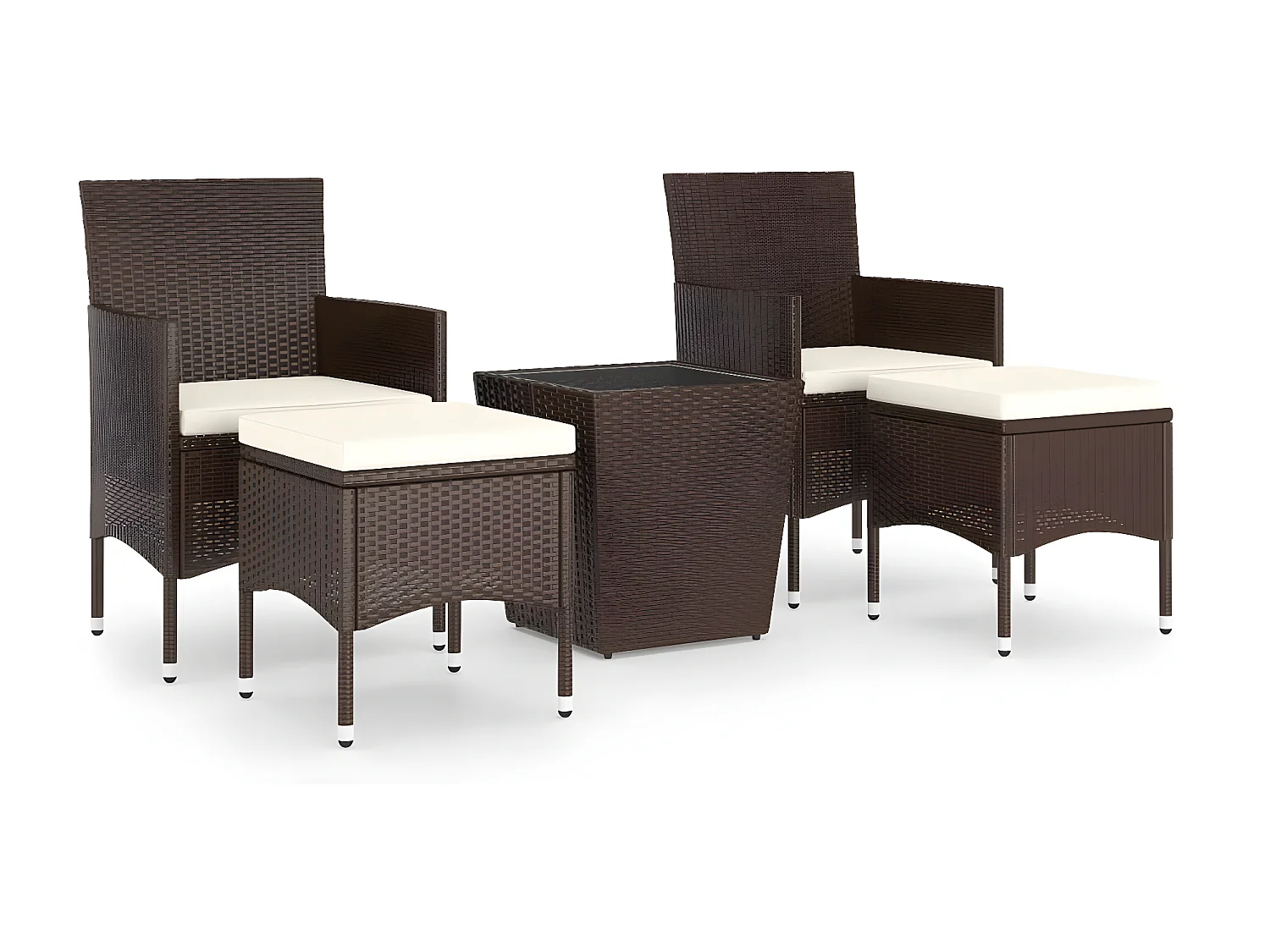 5-delige Bistroset poly rattan en gehard glas bruin NL869325