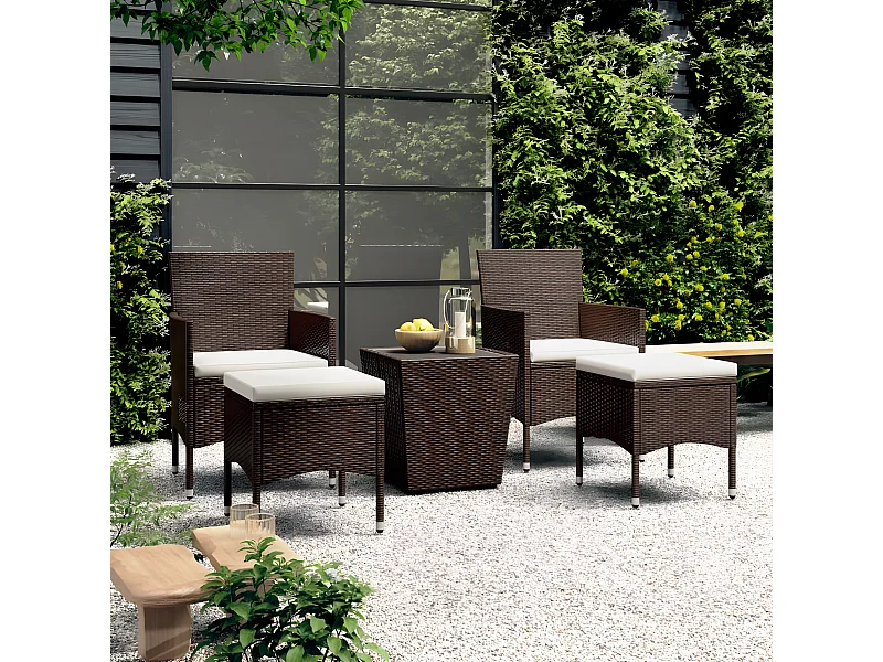 Ensemble de bistro 5 pcs Résine tressée et verre trempé Marron GFDF71706