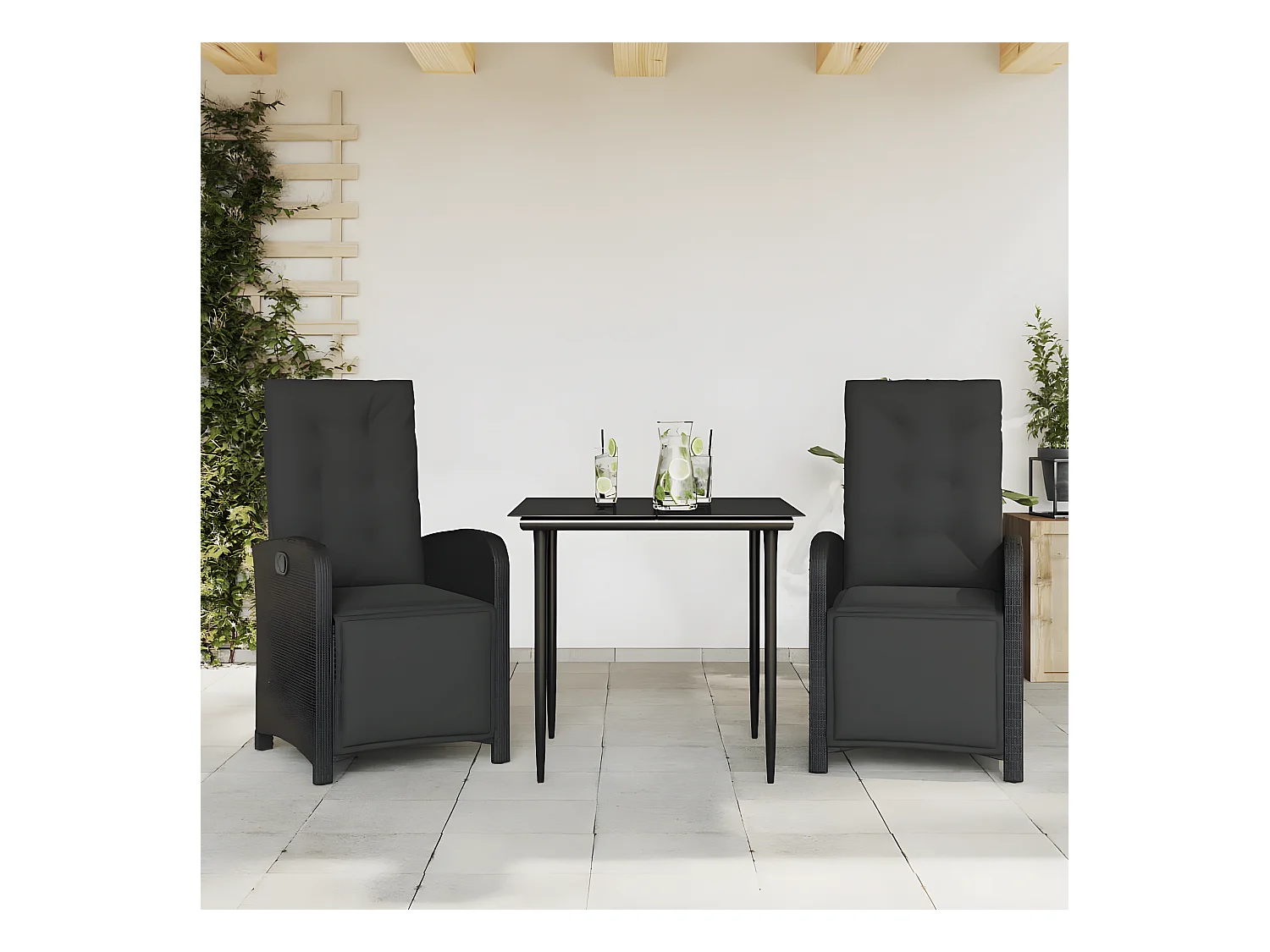 Ensemble de bistro 3 pcs avec coussins noir résine tressée GFDF37056