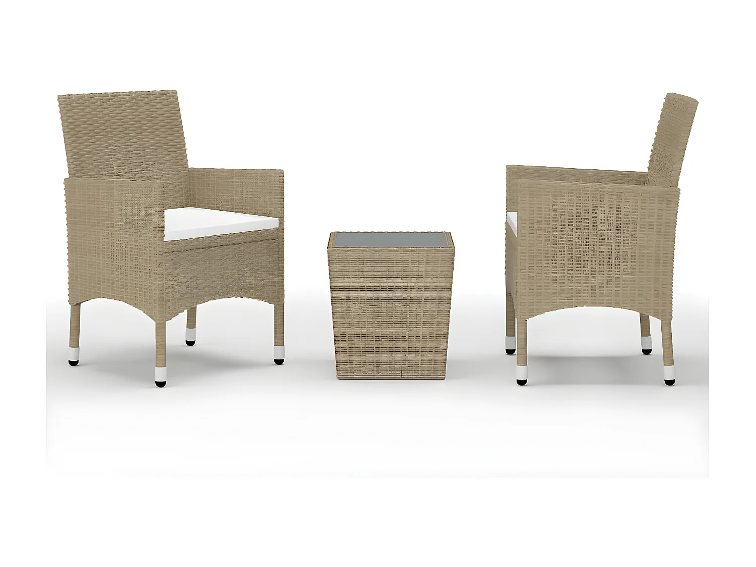 3 pcs conjunto bistrô vime PE e vidro temperado bege PT671862