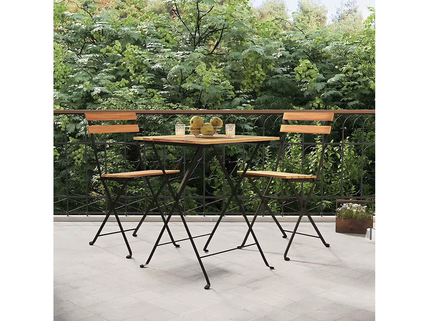 Ensemble de bistro pliable 3 pcs Bois de teck massif et acier GFDF49054