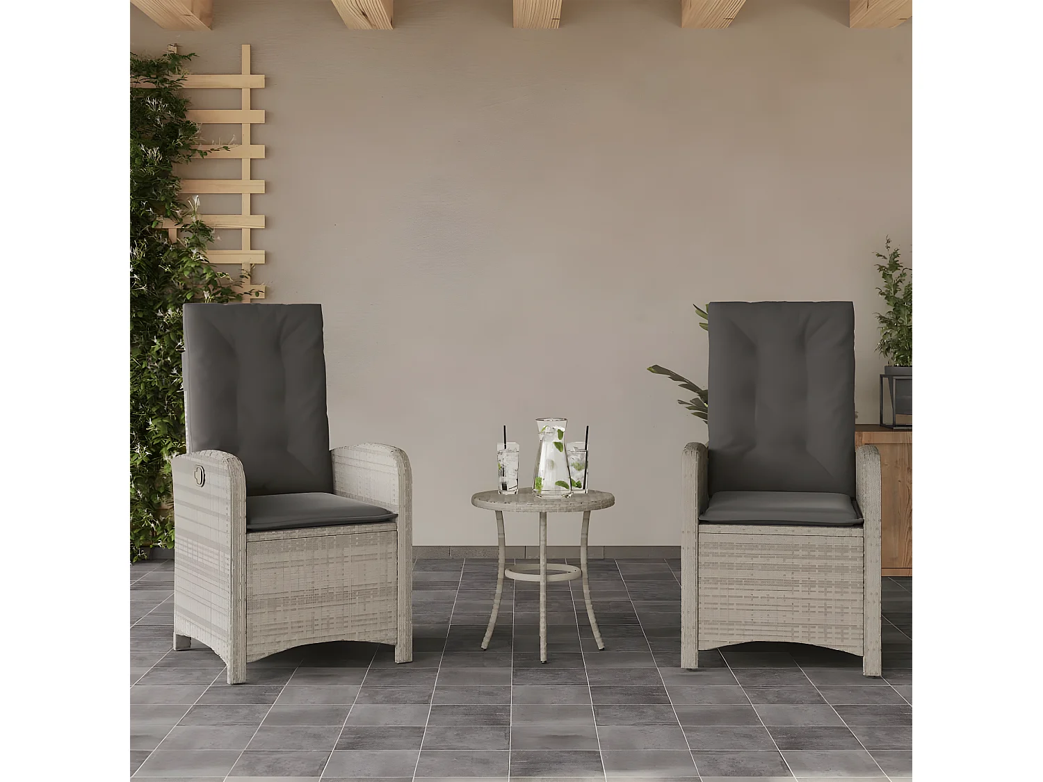 Ensemble de bistro 3 pcs et coussins gris clair résine tressée GFDF83617