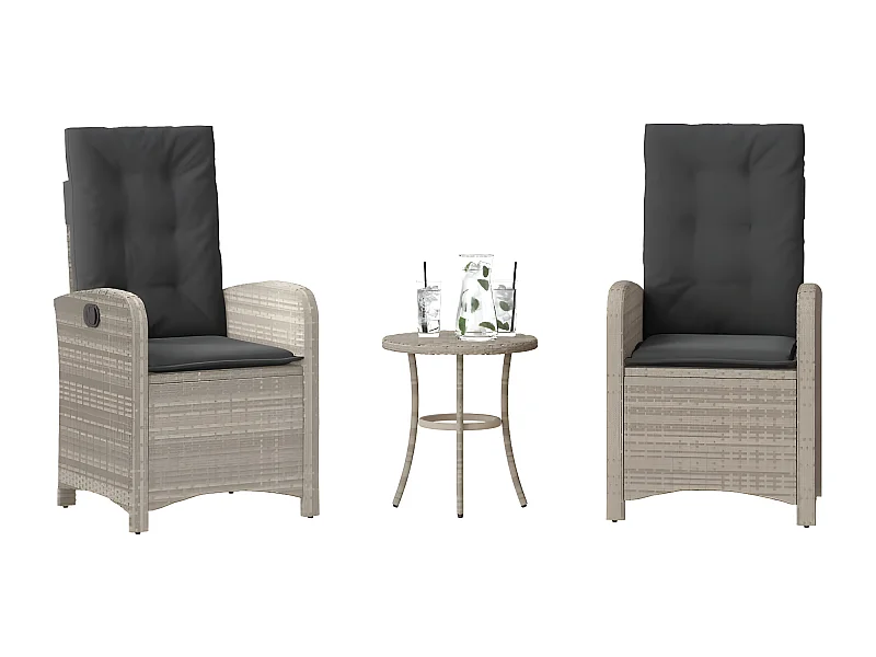 Ensemble de bistro 3 pcs et coussins gris clair résine tressée GFDF83617
