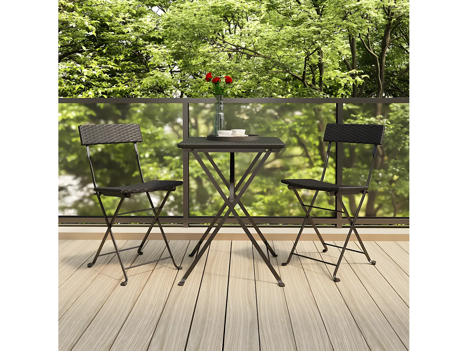 Ensemble de bistro pliable 3 pcs Noir Résine tressée GFDF36816