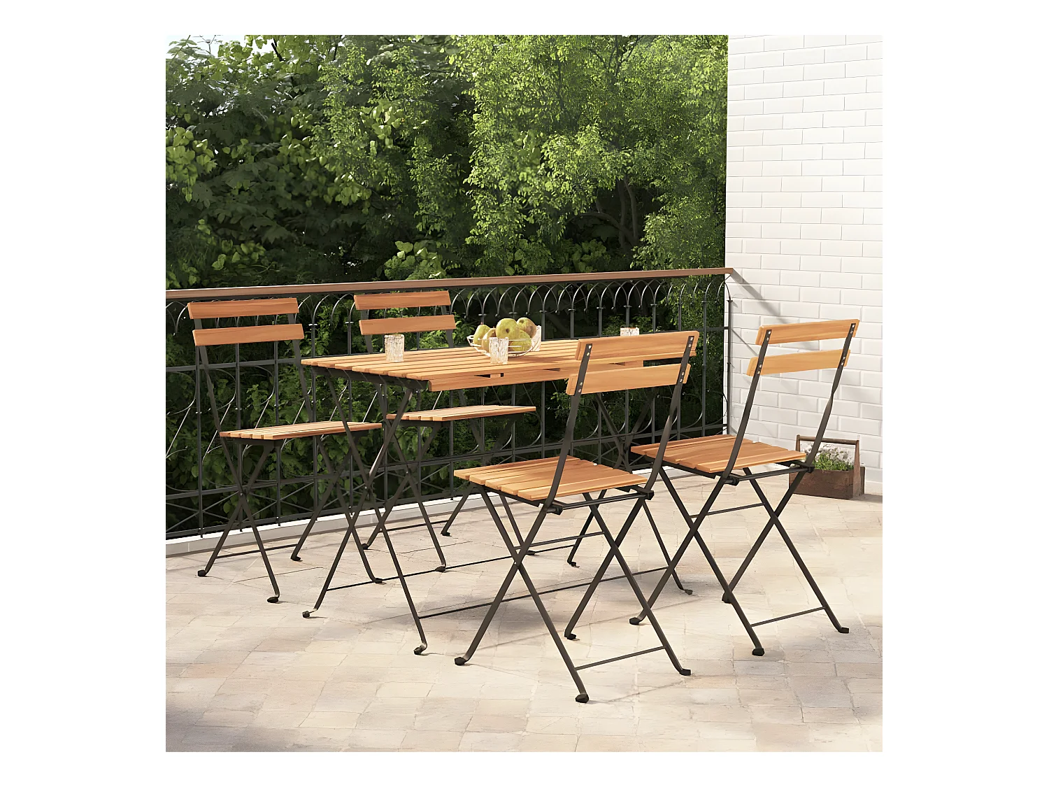 Ensemble de bistro pliable 5 pcs Bois d'acacia solide et acier GFDF43531
