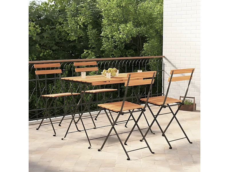 Ensemble de bistro pliable 5 pcs Bois d'acacia solide et acier GFDF43531