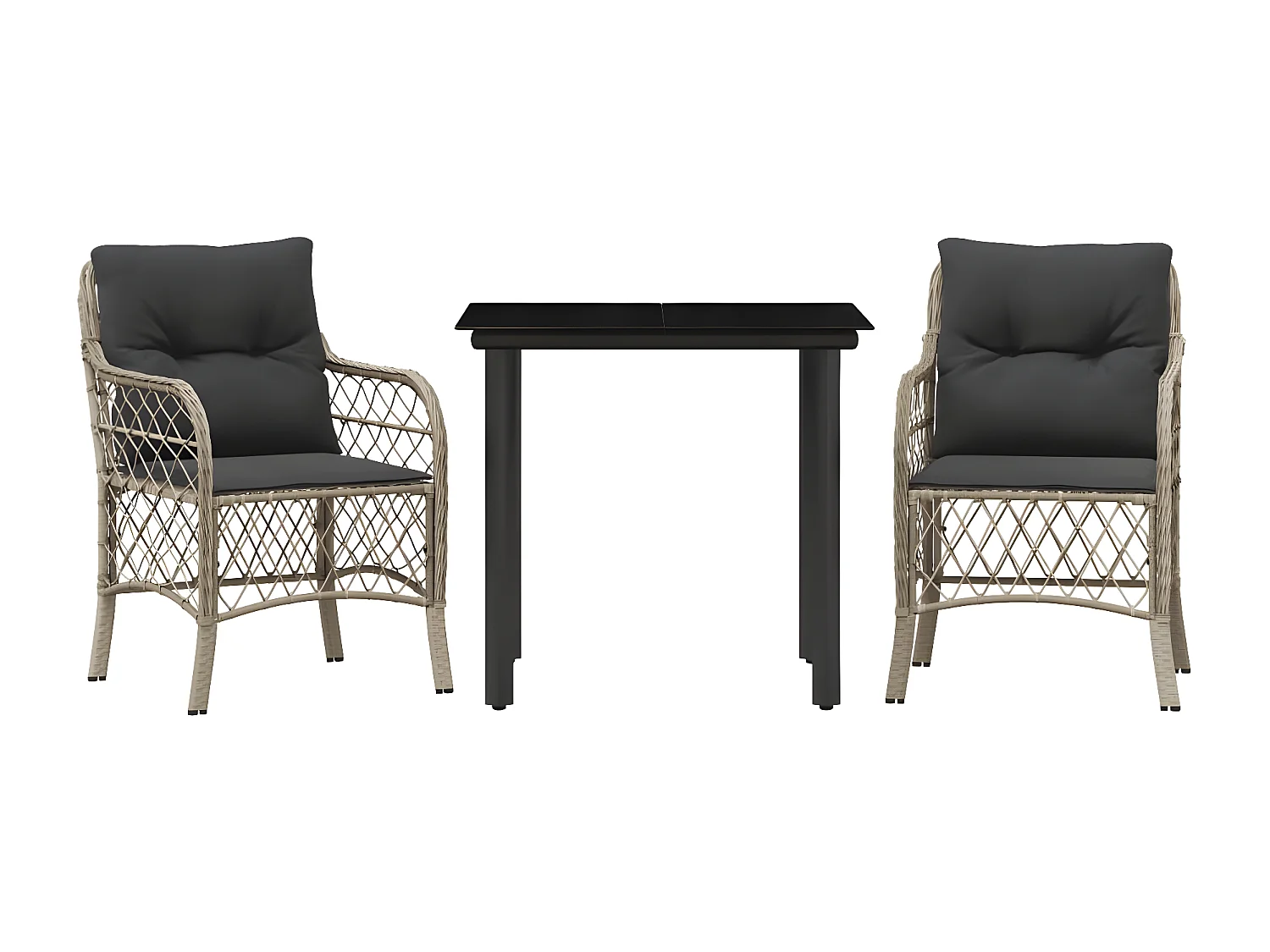 3-delige Bistroset met kussens poly rattan lichtgrijs NL463906