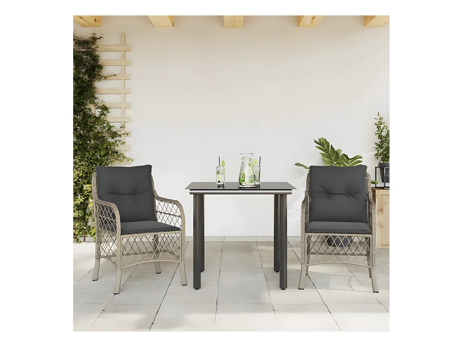 Ensemble de bistro 3 pcs et coussins gris clair résine tressée GFDF38527