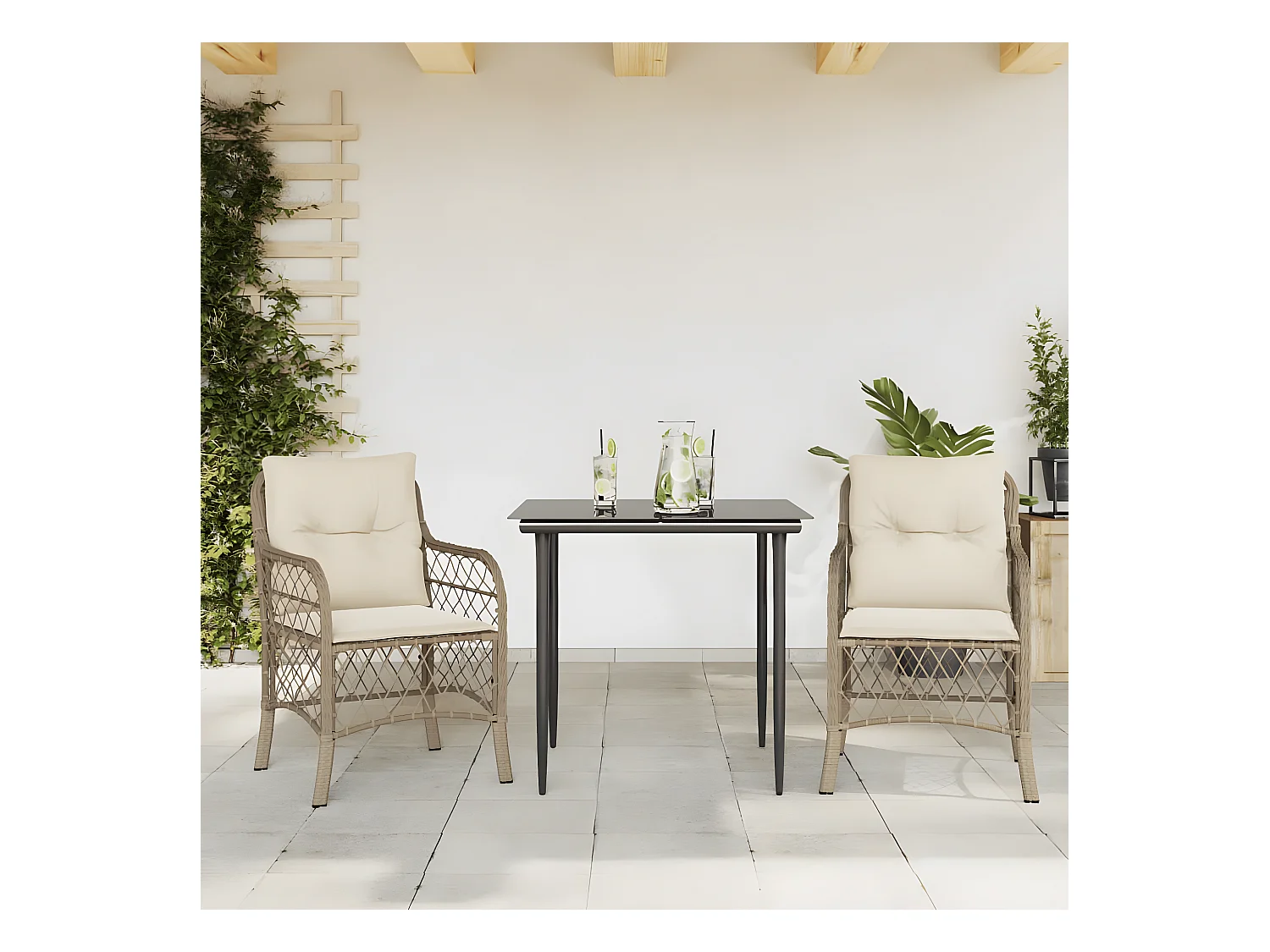 Ensemble de bistro 3 pcs avec coussins beige résine tressée GFDF70353