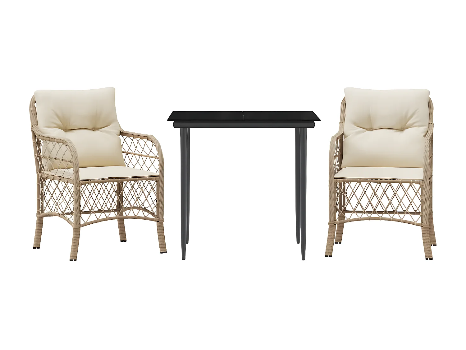 Ensemble de bistro 3 pcs avec coussins beige résine tressée GFDF70353