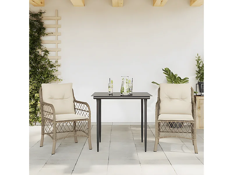 Ensemble de bistro 3 pcs avec coussins beige résine tressée GFDF70353