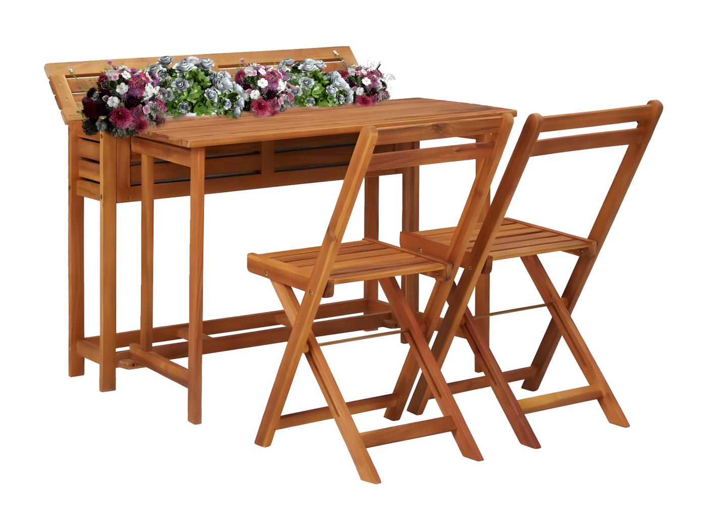 Tavolo da Giardino con Fioriera e 2 Sedie Bistrot Legno Acacia CFW40715