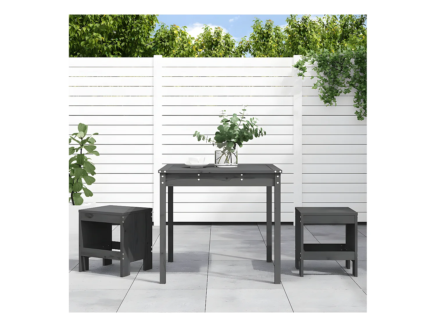 Ensemble de bistrot de jardin 3 pcs gris bois de pin massif GFDF56396