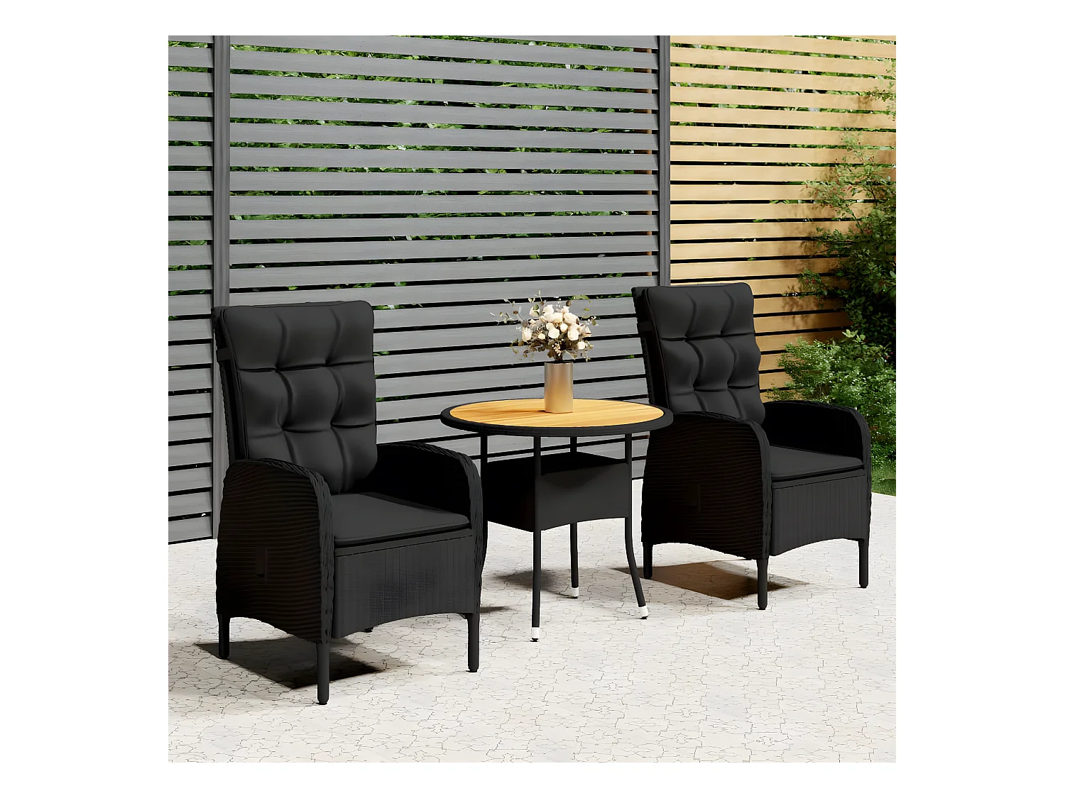 Mobilier de bistro de jardin 3 pcs Résine tressée Noir GFDF91364
