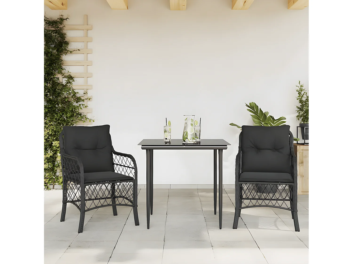 Ensemble de bistro 3 pcs avec coussins noir résine tressée GFDF93174