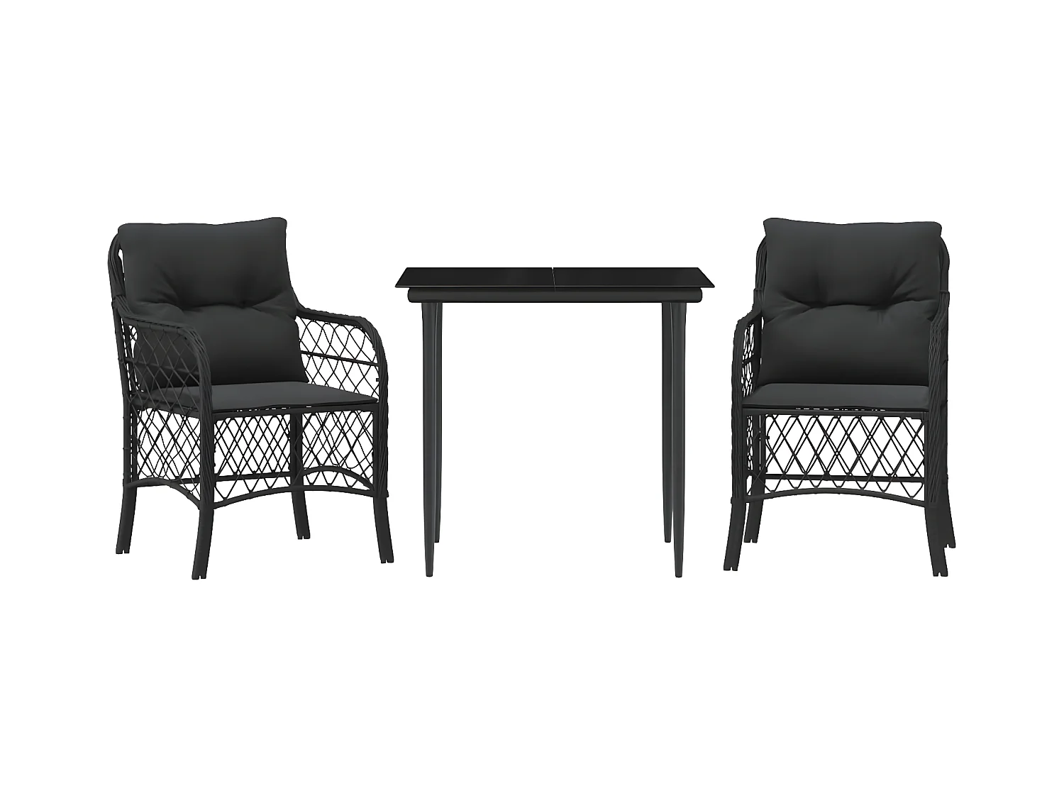 Mesita y sillas con cojines 3 piezas ratán sintético negro ES295440