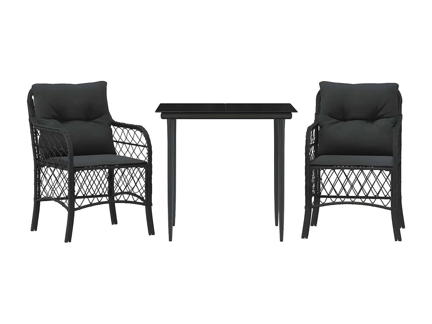 Ensemble de bistro 3 pcs avec coussins noir résine tressée GFDF93174