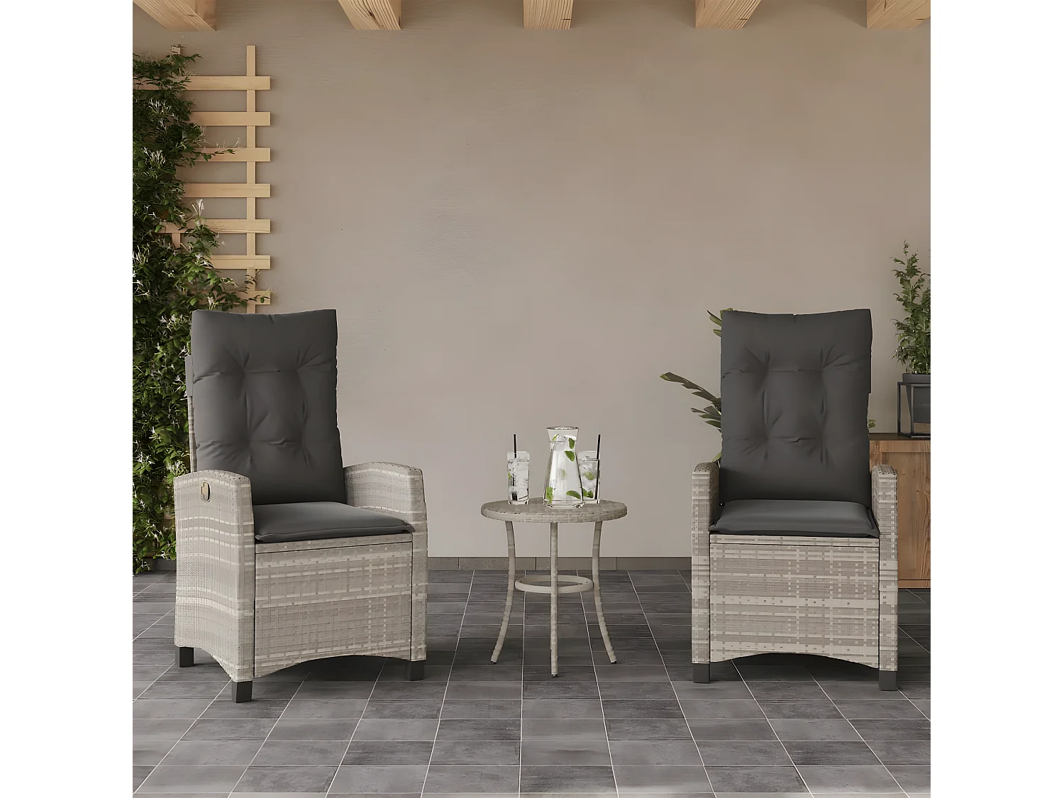 Ensemble de bistro 3 pcs et coussins gris clair résine tressée GFDF61785