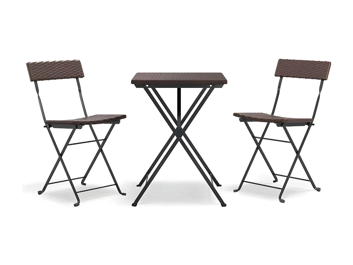 3 pcs conjunto de bistrô dobrável vime PE castanho PT405341