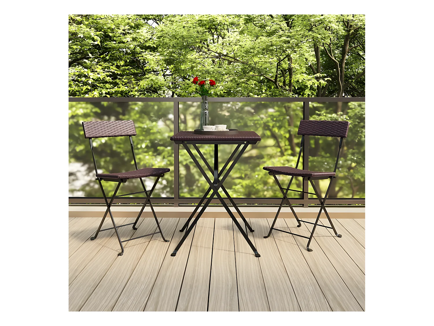 3 pzas Comedor de jardín plegables ratán sintético marrón KOW46395