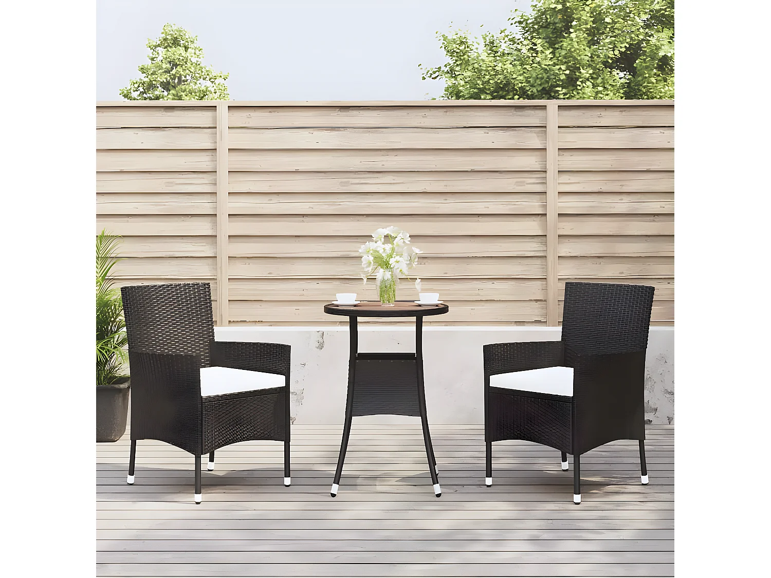 3 pzas Comedor de jardín y cojines ratán sintético negro KOW36819