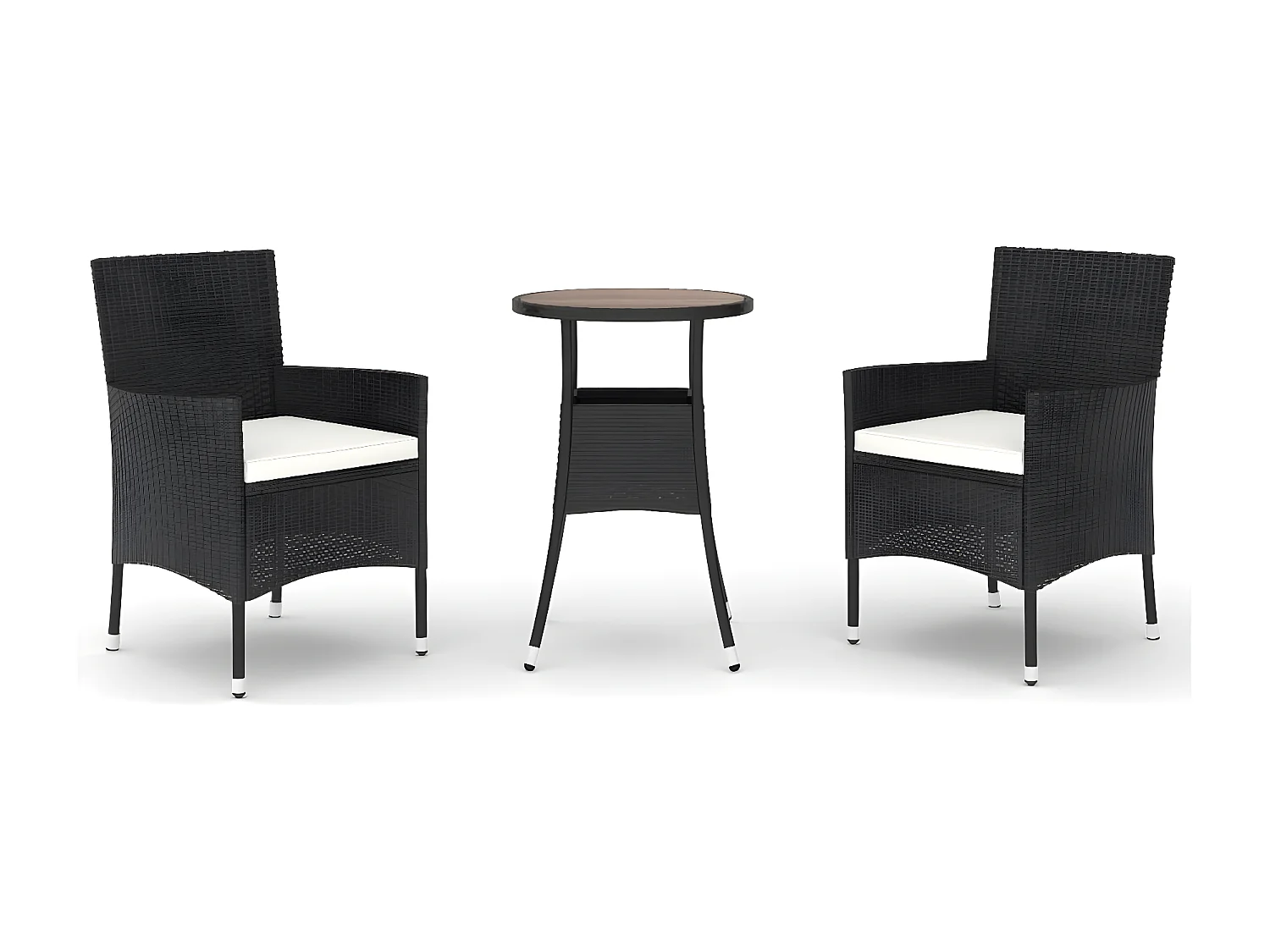 3-delige Bistroset met kussens poly rattan zwart NL963392