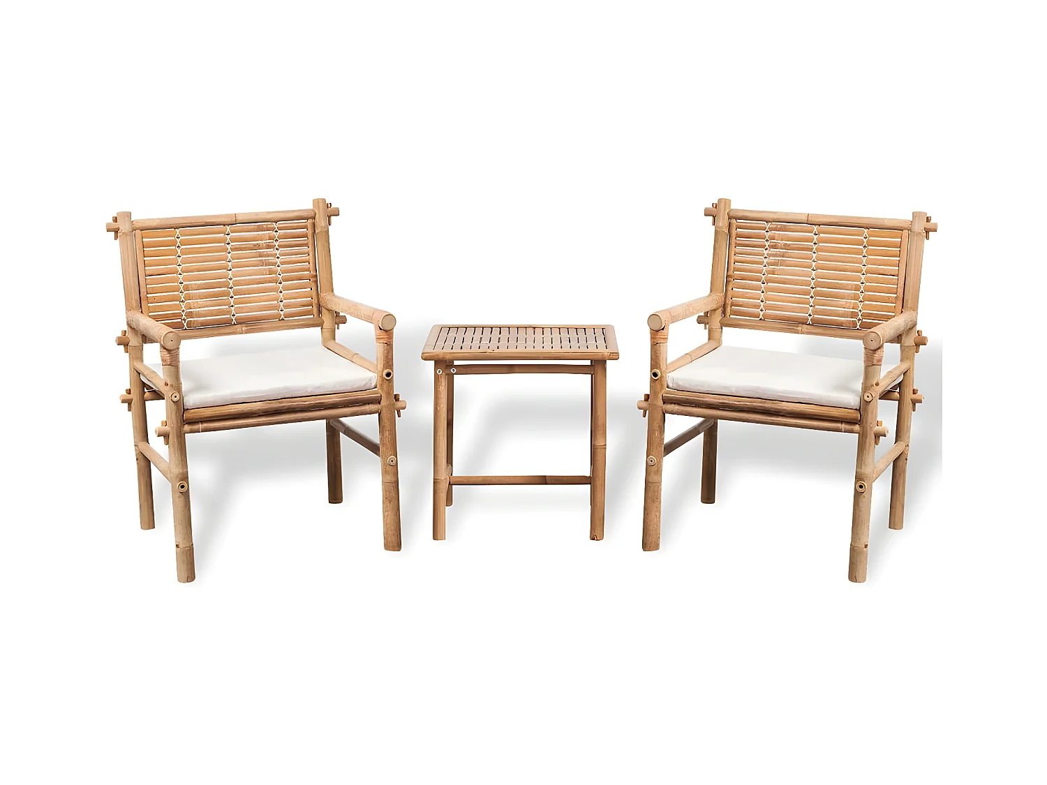Mobilier de bistro 3 pcs avec coussins Bambou GFDF88077