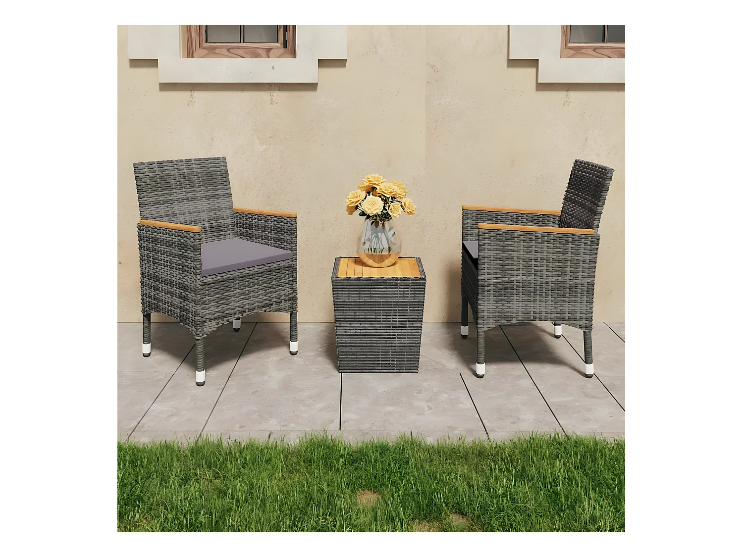 Ensemble de bistro 3 pcs Résine tressée et bois d'acacia Gris GFDF88278