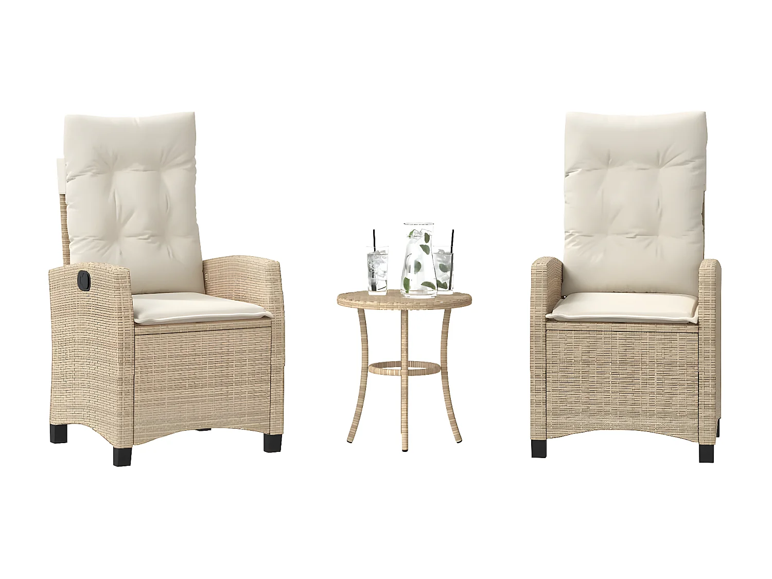 Ensemble de bistro 3 pcs avec coussins beige résine tressée GFDF76681