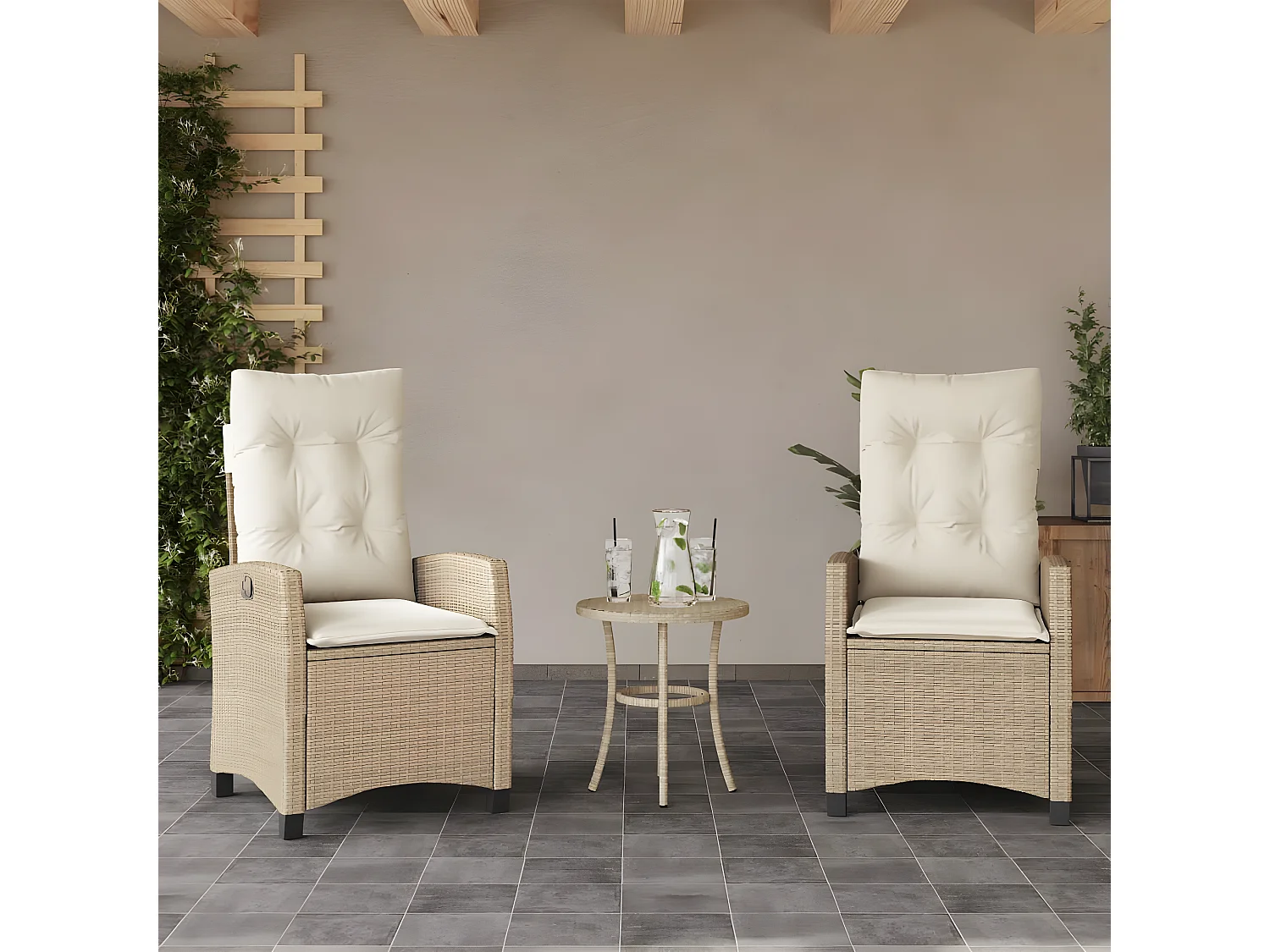 Ensemble de bistro 3 pcs avec coussins beige résine tressée GFDF76681