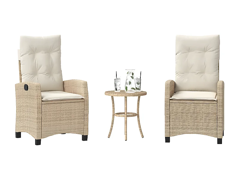 Ensemble de bistro 3 pcs avec coussins beige résine tressée GFDF76681