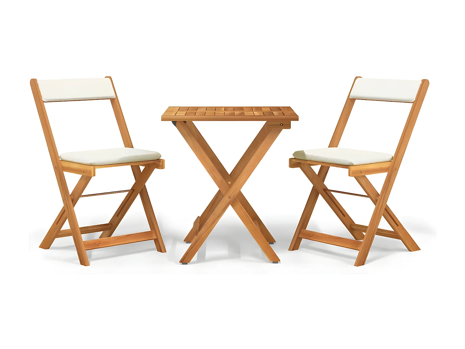 Ensemble de bistro pliable 3 pcs avec coussins Acacia solide GFDF49677