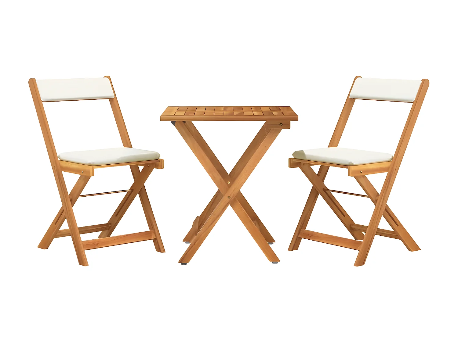 Ensemble de bistro pliable 3 pcs avec coussins Acacia solide GFDF49677