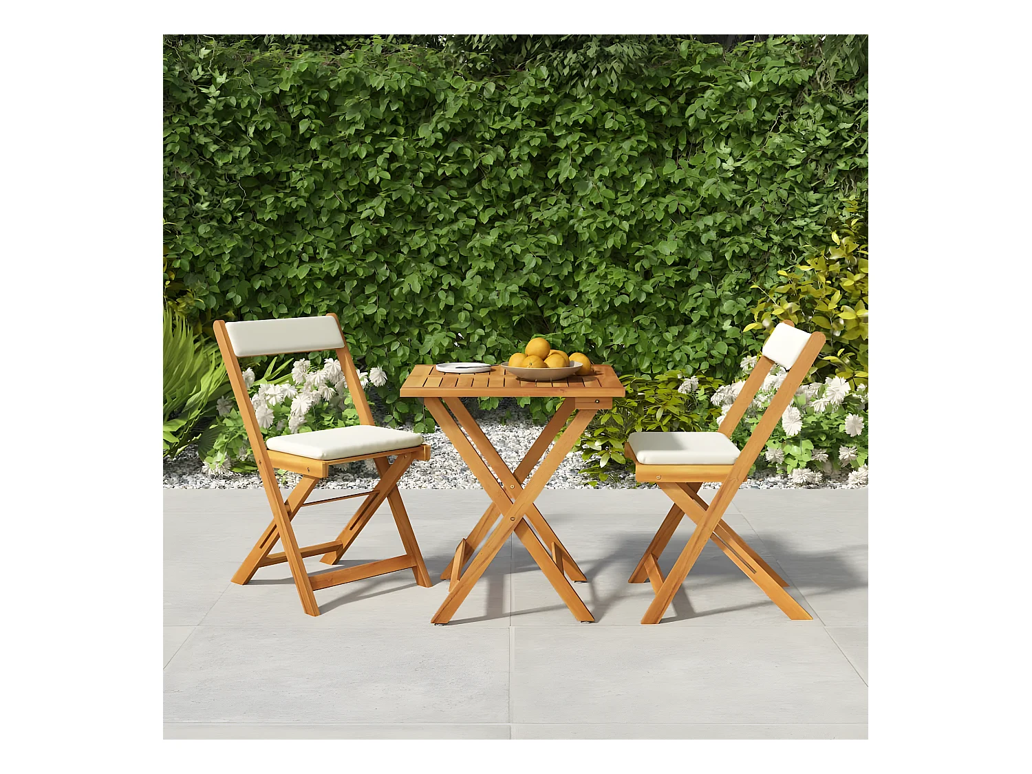 Ensemble de bistro pliable 3 pcs avec coussins Acacia solide GFDF49677