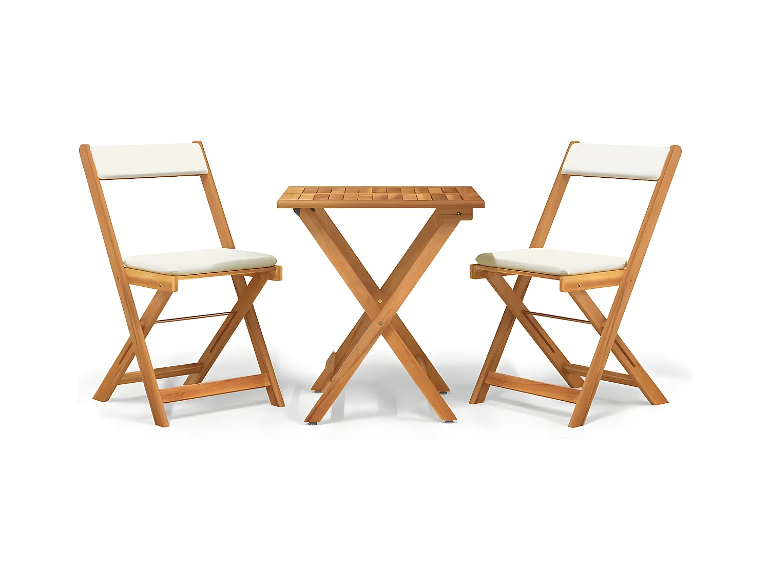 3 pzas Comedor de jardín plegables terraza y cojines madera acacia KOW63228