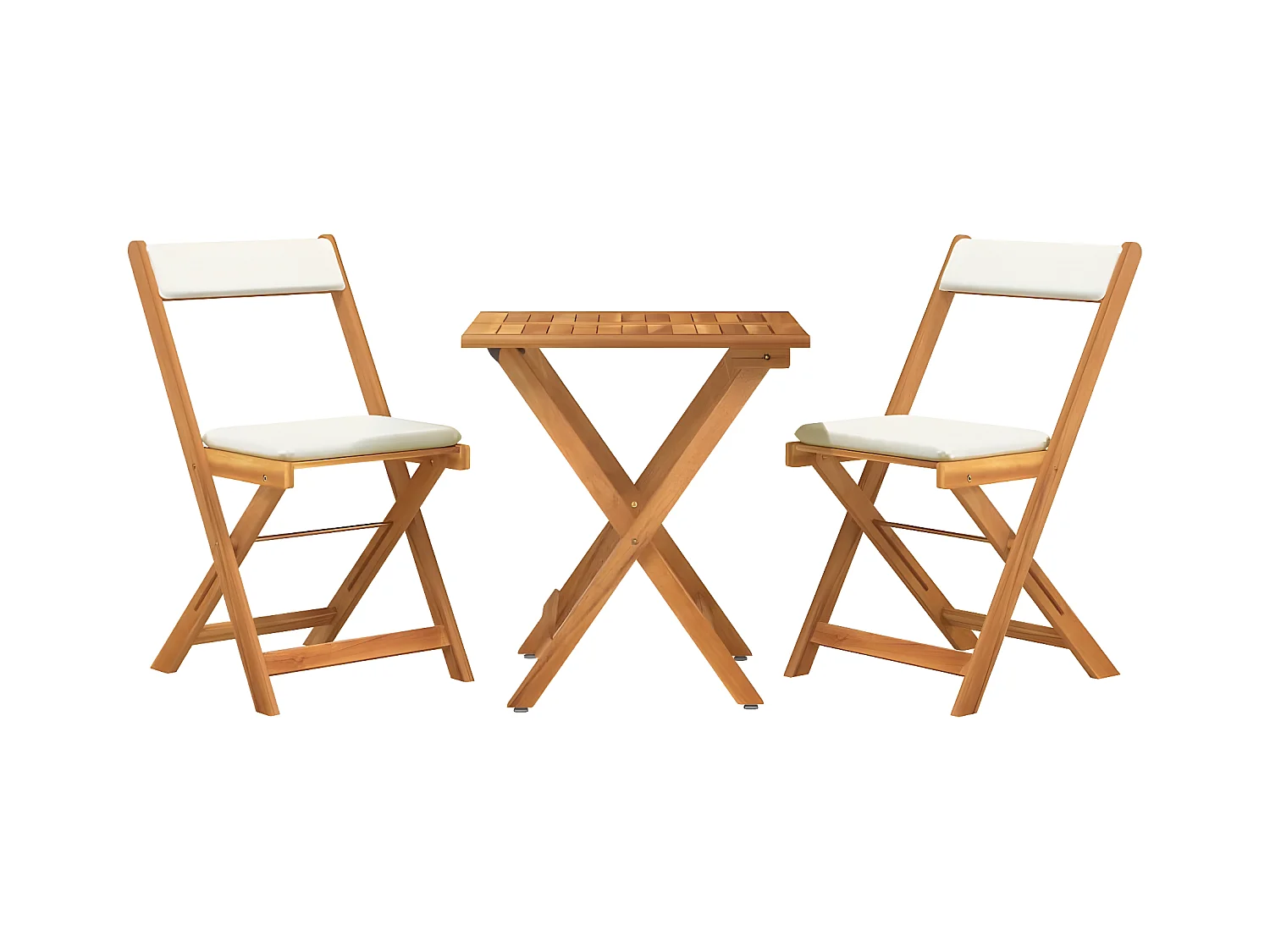 3 pzas Comedor de jardín plegables terraza y cojines madera acacia KOW63228