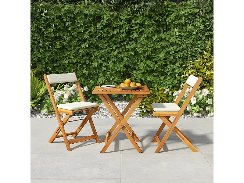 Ensemble de bistro pliable 3 pcs avec coussins Acacia solide GFDF49677