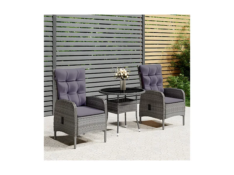 3 pcs conjunto de bistrô para jardim vime PE cinzento PT707183