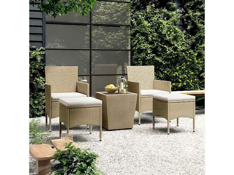 5 pzas Comedor de jardín ratán sintético vidrio templado beige KOW41950