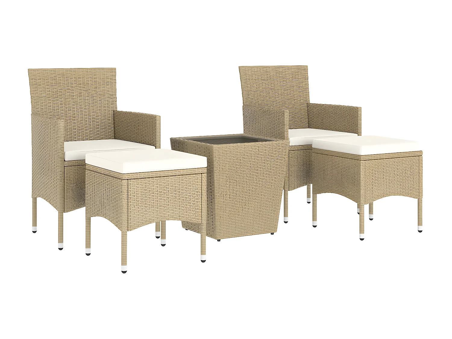 Ensemble de bistro 5 pcs Résine tressée et verre trempé Beige GFDF27639