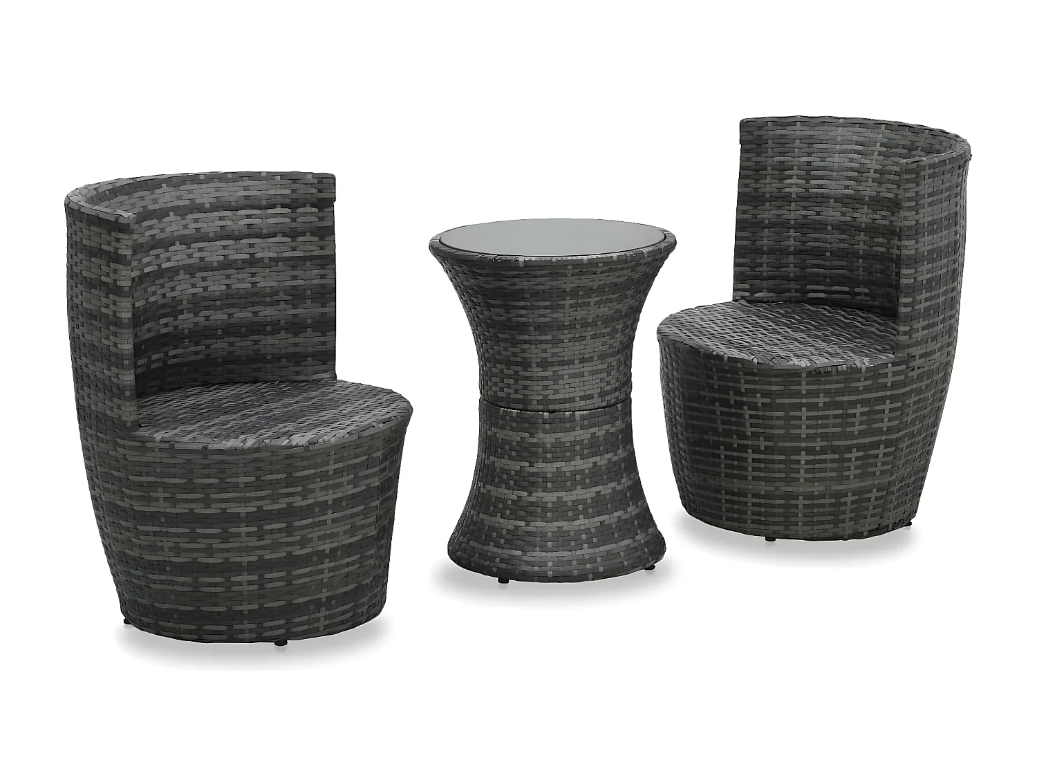 3 pcs conjunto bistrô com almofadões vime PE cinzento PT148026