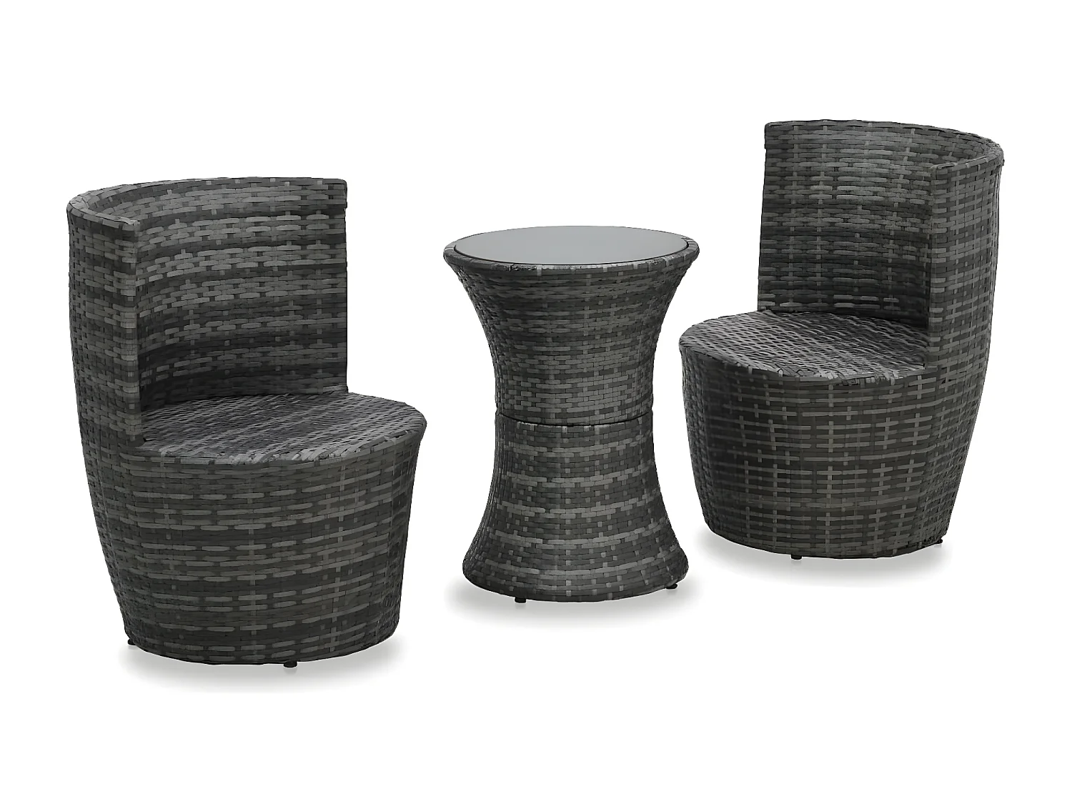 3 pcs conjunto bistrô com almofadões vime PE cinzento PT148026