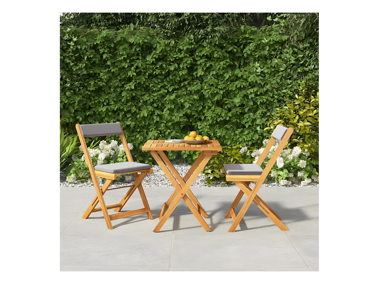 Ensemble de bistro pliable 3 pcs avec coussins Acacia solide GFDF66904