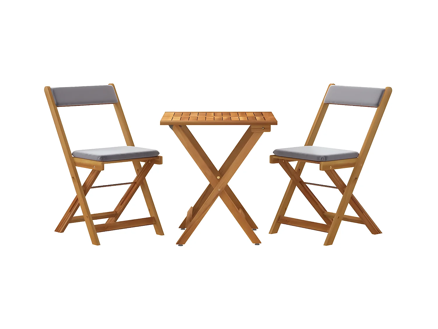 3 pzas Comedor de jardín plegables terraza y cojines madera acacia KOW14100